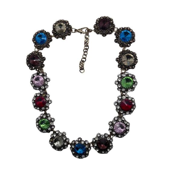 Multicolor Rainbow Rivoli Glass & Ice Rhinestone Runway Statement Necklace